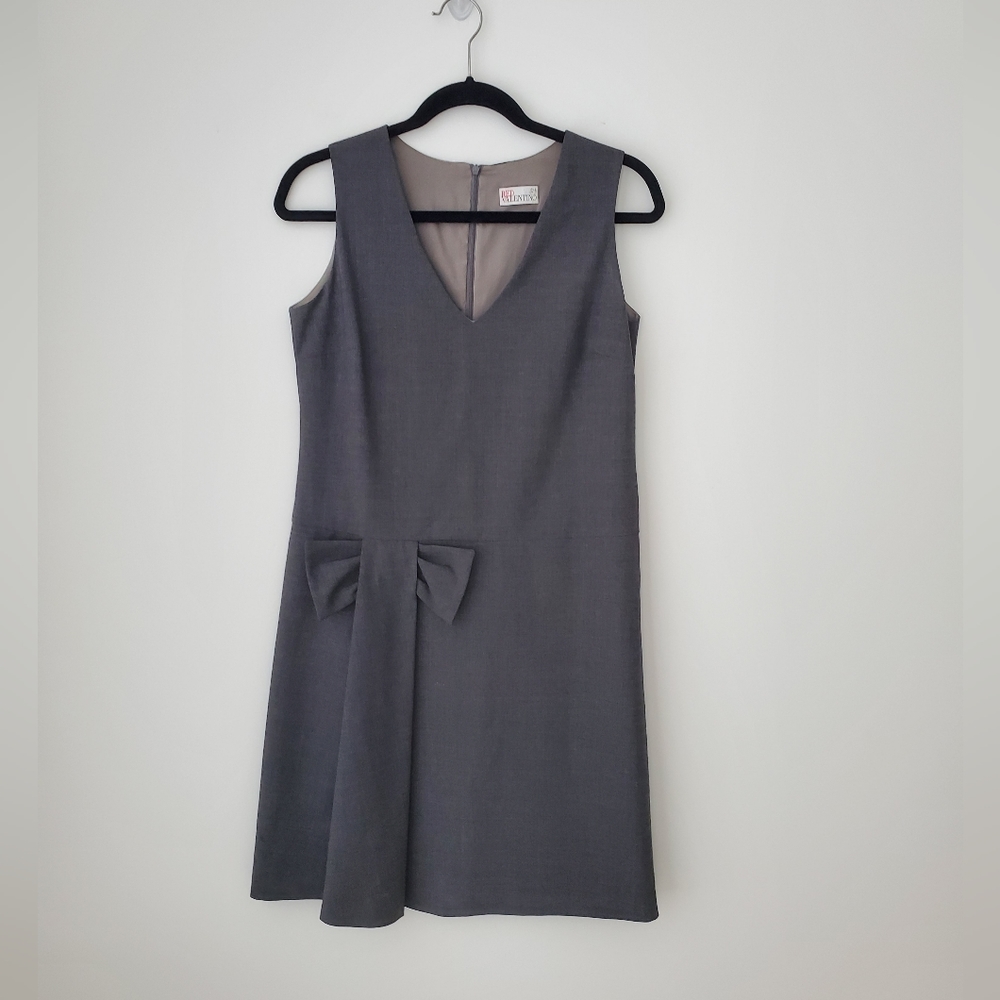 RED Valentino Grey Sleeveless V-Neck Dress with Front Bow